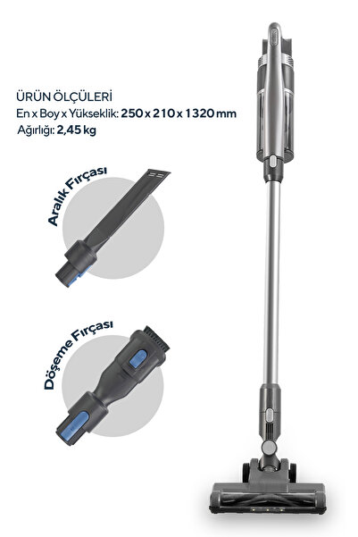 KUMTEL Gri Kablosuz Şarjlı Dik Süpürge Hvc-14