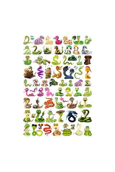 Ororabutik Σετ αυτοκόλλητων 70 τεμαχίων Cute Snake Figured - Scrapbook Bullet Journal Σετ αυτοκόλλητων