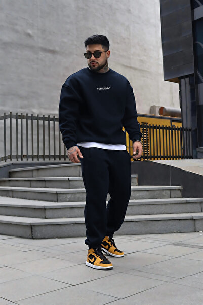 YAKAMEL Ανδρικό σετ φόρμας Yesterday Printed 3 Thread Oversize με λαιμόκοψη π...