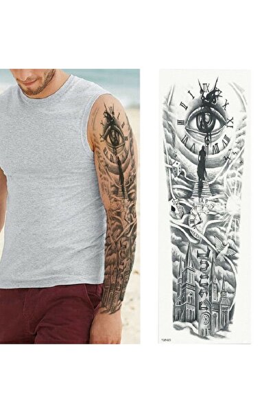Tattoo Gerçekci Bulut Göz Kuş Saat tam kol kaplama geçici dövme tattoo