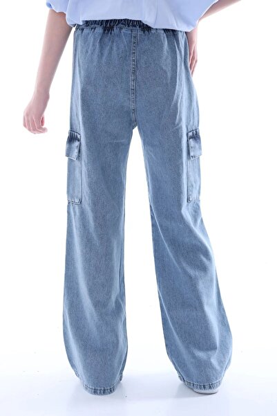 Your Consent Kız Çocuk Oversize Kargo Cepli Beli Lastikli %100 Pamuk Kot Pantolon