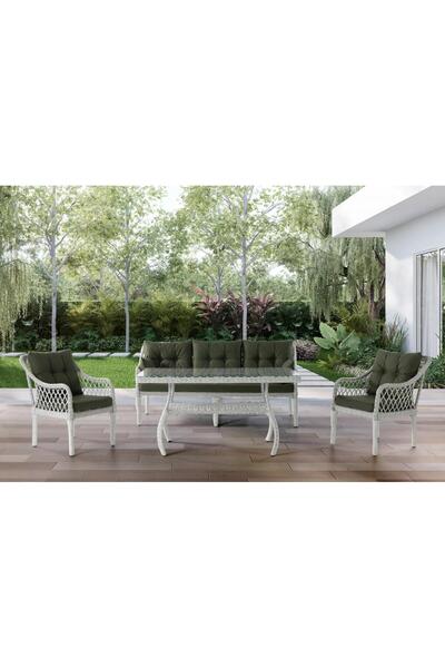 Tu Tienda KAŞ 3+1+1+MASA RATTAN BAHÇE BALKON MOBİLYASI,HAKİ YEŞİL