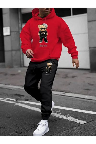DAXİS Sportwear Company Σετ φόρμας με κουκούλα με στάμπα αρκουδάκι - Σετ μπλούζα και παντελόνι