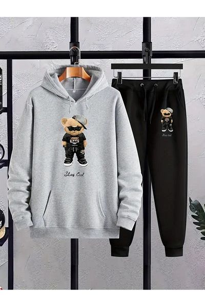 DAXİS Sportwear Company Σετ φόρμας με κουκούλα με στάμπα αρκουδάκι - Σετ μπλούζα και παντελόνι