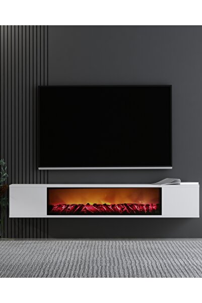 DEMONTE DECOR Parladd Şömineli (B) 150cm Duvara Montaj Tv Sehpası Beyaz