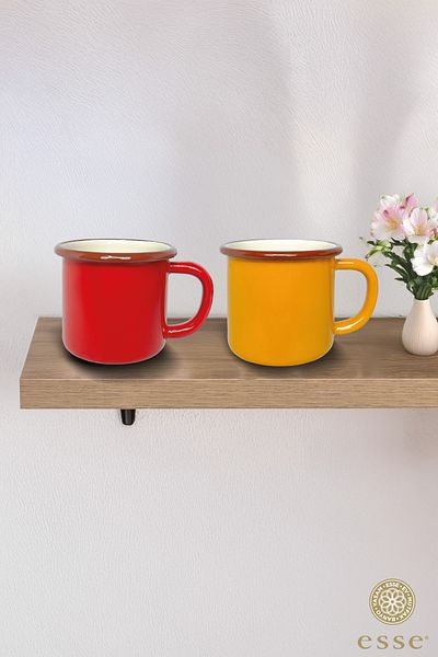 Esse Yellow and Red Retro Series Enamel Mug - Set of 2
