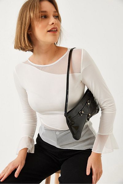 Bianco Lucci Дамска блуза от тюл с волани и ръкави, подгъв 7193 60261279
