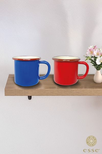 Esse Retro Series Enamel Mug - Blue and Red Set of 2