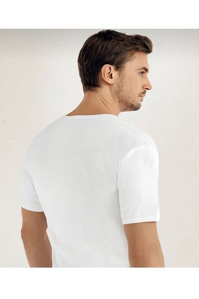Şahinler 6 Pack Men's White Short Sleeve Crew Neck Ribbed Undershirt Tank Top