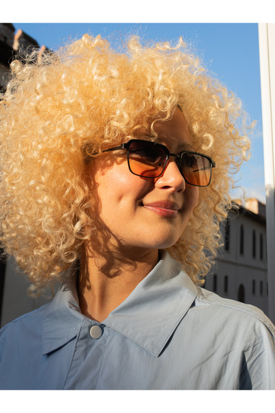 Angel Eyes Square Design Yellow Black Glass Black Frame Women's Sunglasses