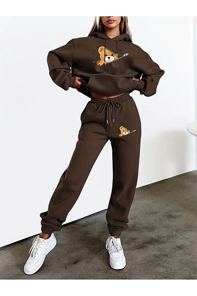 DAXİS Sportwear Company Set de trening cu glugă cu imprimeu Sober pentru femei - Set de hanorac și pantaloni cu glugă