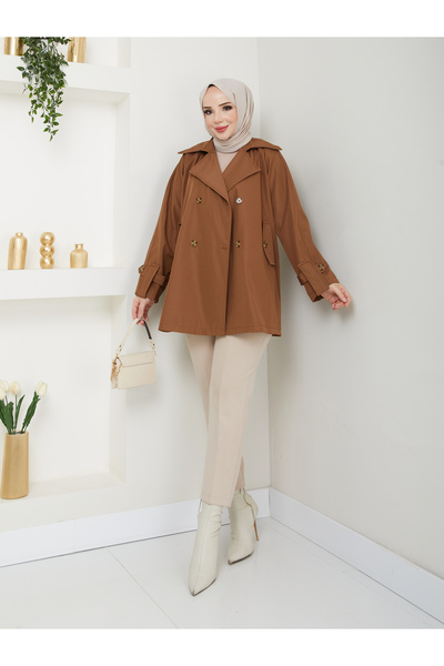 RACE FASHİON Women's Oversize Waterproof Double Breasted Lapel Trench Coat Rc3083