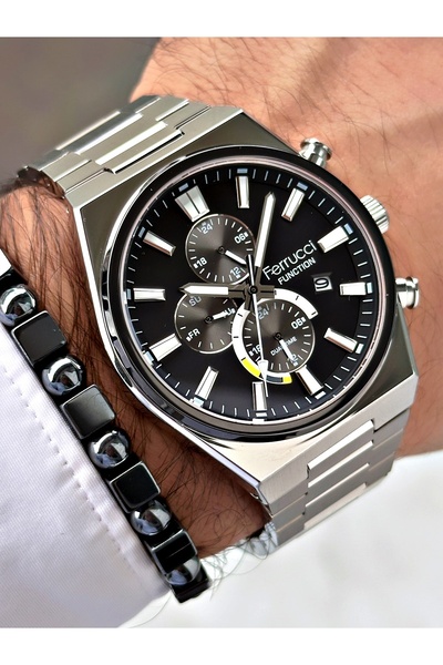 Ferrucci Erkek Kol Saati Su Geçirmez  Gri Çelik , bileklik hediyeli