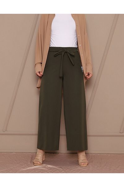 Modamorfo Double Wide Leg Trousers with Lace Waist