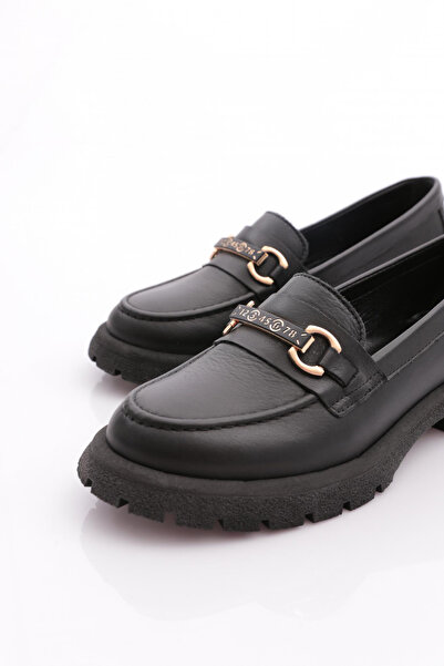 DGN Kadın Aksesuarlı Loafer Ayakkabı Hakiki Deri Siyah 5372841