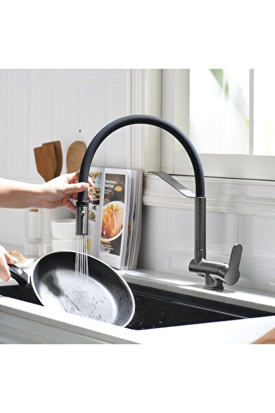 OEM New Anthracite - Kitchen Window Folding Sink Faucet with Spiral and Fountain