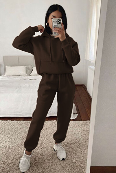 YAKAMEL Γυναικείο σετ φόρμας oversize με 3 κλωστές, βαμβακερό, χοντρό, με κου...