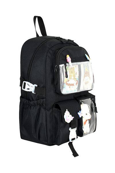 çantamgelsin Kawaii Korean Style School Bag with Accessories Girls and Boys Backpack Black