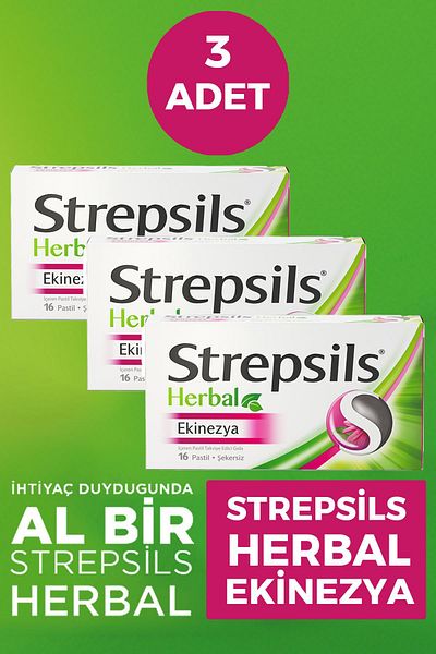 STREPSİLS Strepsils Herbal - Echinacea Flavored 16 Pastillas, 3 Pieces