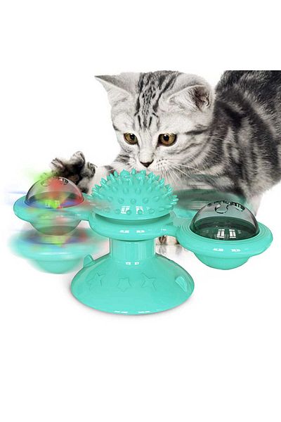 TİNEKE Cat Pinwheel Toy Fun Massage Rotatable Cat Toy with Suction Cup Catnip and Led Light