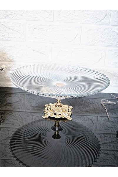 atabey home 31 cm Large Size Round Presentation and Serving Plate - Gold Leg