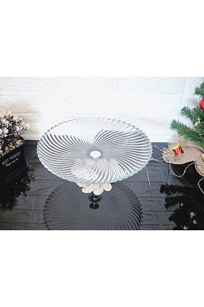 atabey home 31cm Large Size Silver Leg - Round Presentation and Casting Semerkand Plate