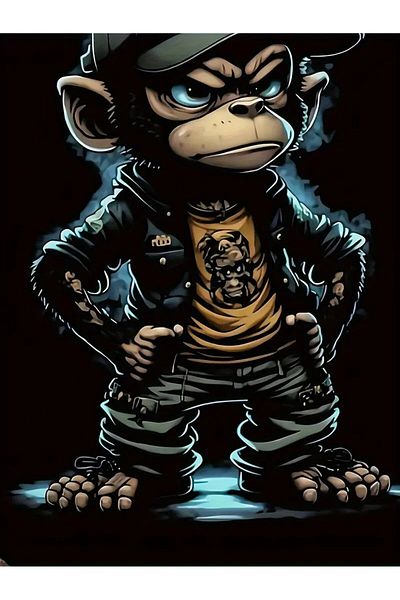 LAND MODA Φούτερ Uni̇sex Angry Monkey με στάμπα με κουκούλα