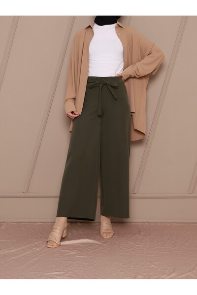 Modamorfo Double Wide Leg Trousers with Lace Waist