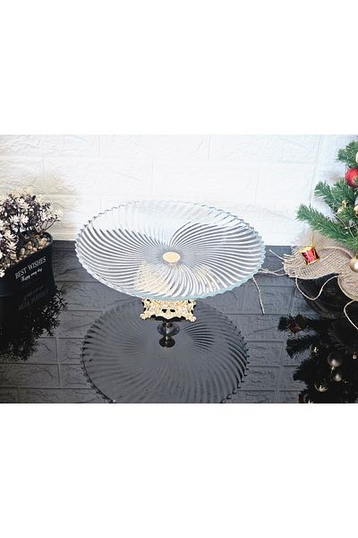 atabey home 31 cm Large Size Round Presentation and Serving Plate - Gold Leg