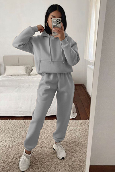 YAKAMEL Γυναικείο σετ φόρμας oversize με 3 κλωστές, βαμβακερό, χοντρό, με κου...