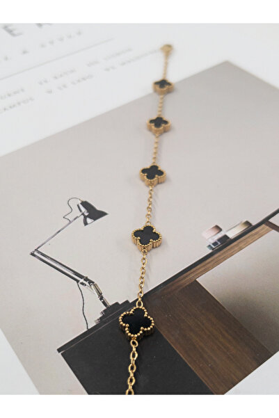 Özce Tarnish Stainless Steel Brand Model Gold Color Minimal Clover Bracelet-M...
