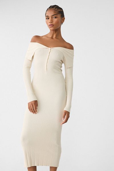 Stradivarius Long knit dress with buttons