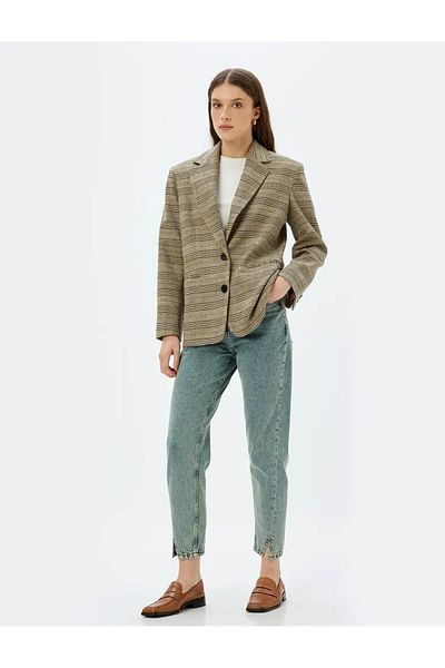 Koton Standard Waist Slit Cotton Mom Fit Jeans - Buttoned Pocket