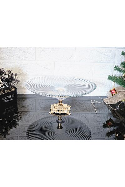atabey home 31 cm Large Size Round Presentation and Serving Plate - Gold Leg