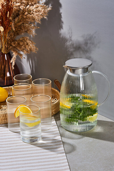 Muba Consept Çizgi Desen 7 Parça Bardak ve Sürahi Set