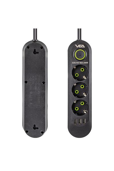 ECheffs 1.5 Meter Cable 3 USB Black Socket - Current Protected (4172)