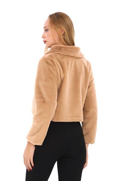 MEMETTİ Γυναικείο μπουφάν μπολερό με λευκή καρφίτσα Etol Thai Feather Fur