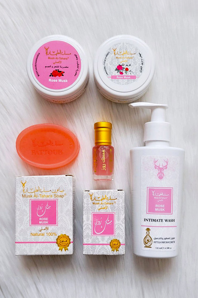 MUSK AL TAHARA صابون المنطقة الخاصة بالورد - المسك + العناية الحميمة + كريم ا...