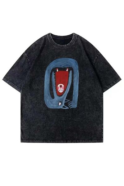 Touz Moda Πλυμένο λύκο και κοκκινοσκουφίτσα Oversize Vintage T-shirt