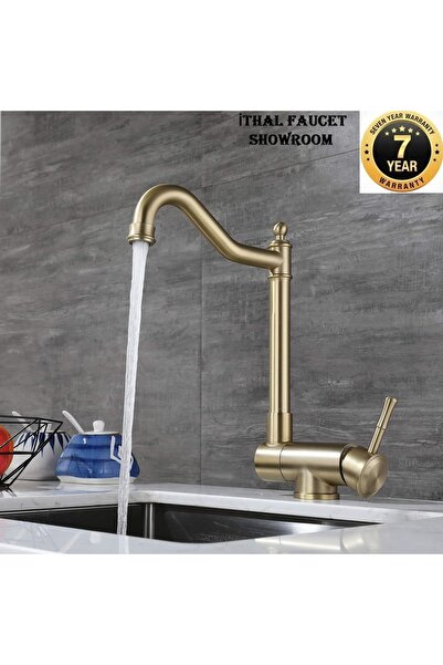 OEM Mutfak Pencere Önü Katlanır Evye Bataryası Rustik Yeni Model Mat Gold 7 Y...