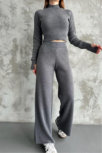 seus WOMEN'S Half Fisherman's Knitted Crop Sweater Trousers Knitwear Top and Bottom Set