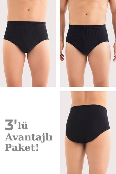 Arma Yıldız Men's Cotton Panties Solid Black Elastic Waist 3 Pack