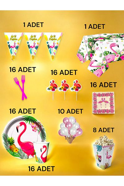 VibeHome Flamingo Themed XL Pack for 16 - Birthday Party and Fun Events