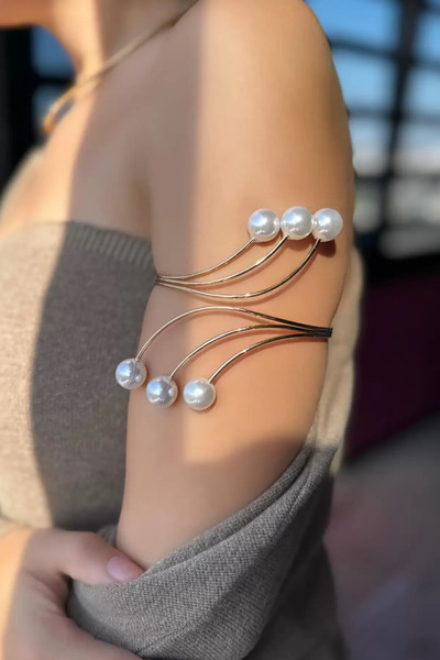 Vitastyle Altın Renk Inci Detaylı Kelepçe Omuz / Pazu Bileziği