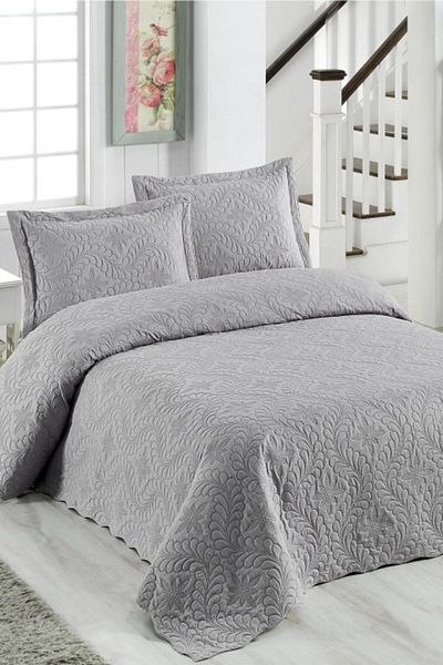Örtüm Ivy Solid Color Διπλό Σετ Καπιτονέ Microfiber - Ανοιχτό Γκρι