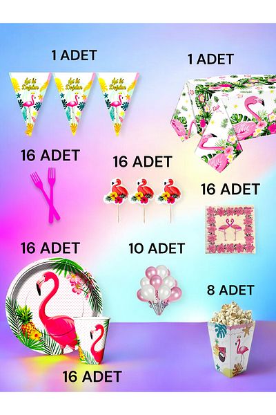 VibeHome Flamingo Themed XL Pack for 16 - Birthday Party and Fun Events