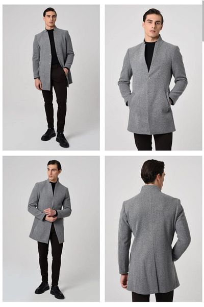 Nokta Moda Ανδρικό παλτό με σφραγίδα ανοιχτό γκρι Smoked Slim Fit Italian Cut Νέα σεζόν 2025/26