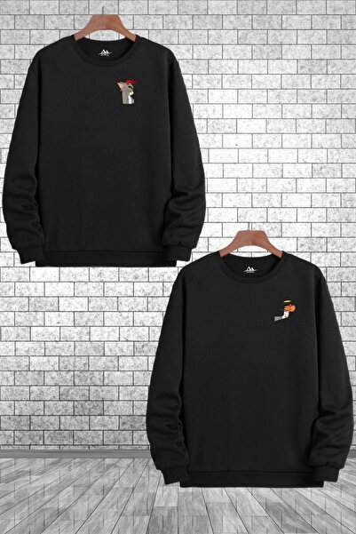 Tarzsokak Combinație de cuplu de îndrăgostiți cu imprimeu Tom și Jerry, negru...