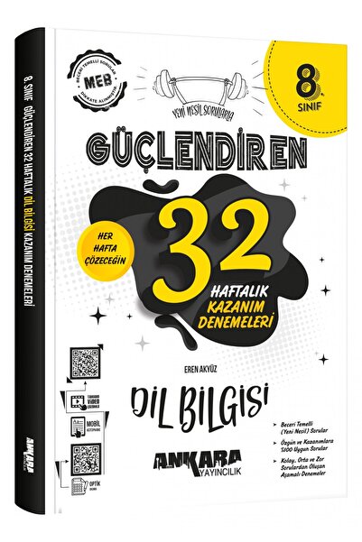 Ankara Yayıncılık 8. Sınıf Güçlendiren 32 Haftalık Dil Bilgisi Kazanım Deneme...