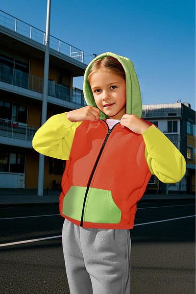 Vtklmn Vatkalimon Kids Orange Yellow Green Hooded Fleece Jacket with Pockets for Girls Boys